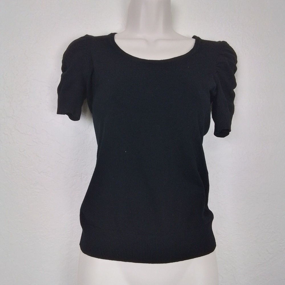 INC‎ Petite Black Puff Sleeve Sweater Top Womens Small Rayon Nylon Knit Pullover